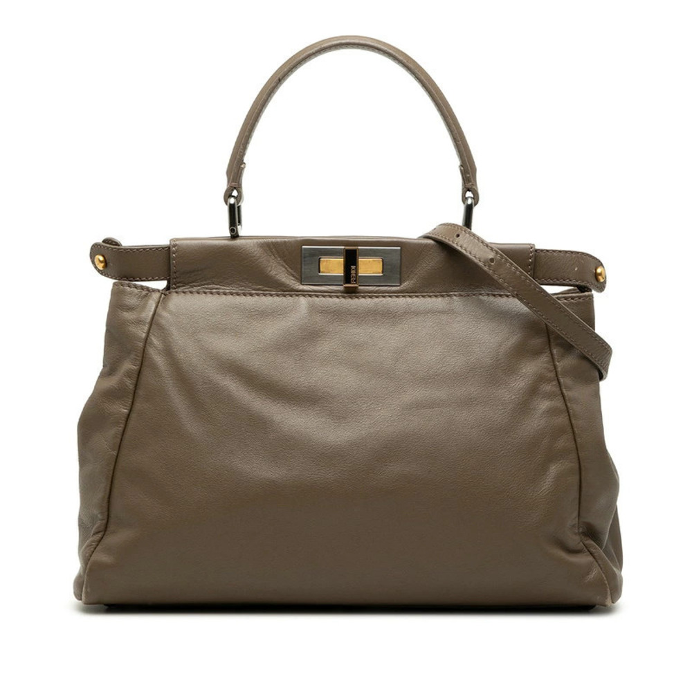 Fendi Peekaboo Crossbody Bag Handbag Greige Gray Leather